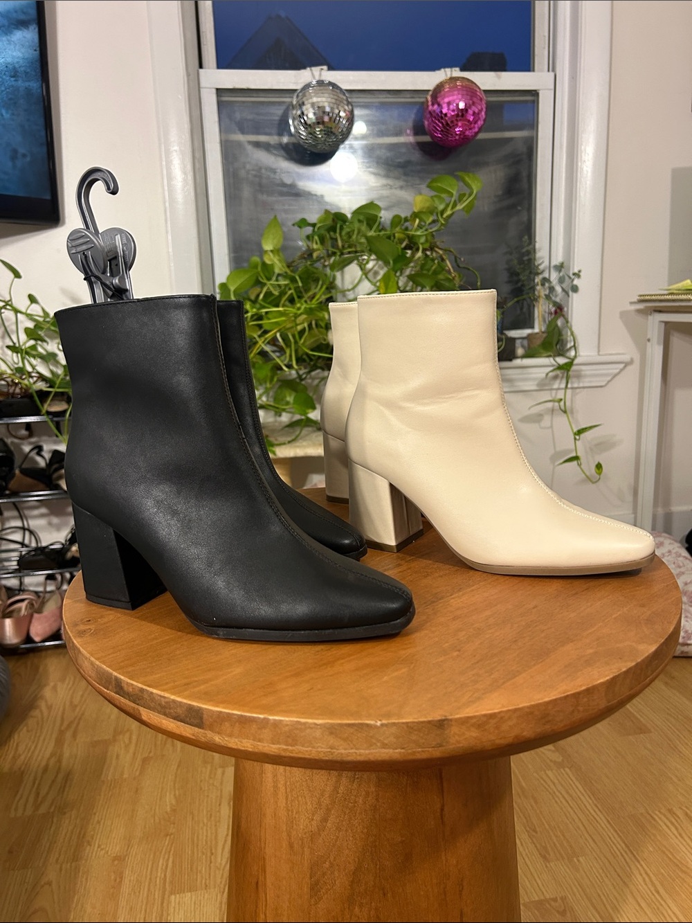Faux Leather Ankle Booties - Black & Cream